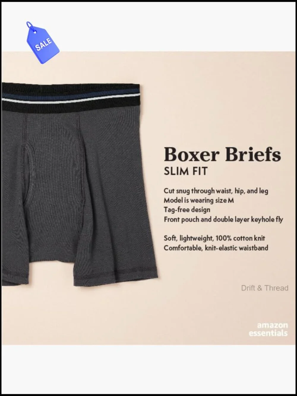 Men's Soft Cotton Boxer Briefs 5-Pack Tag-Free Underwear
